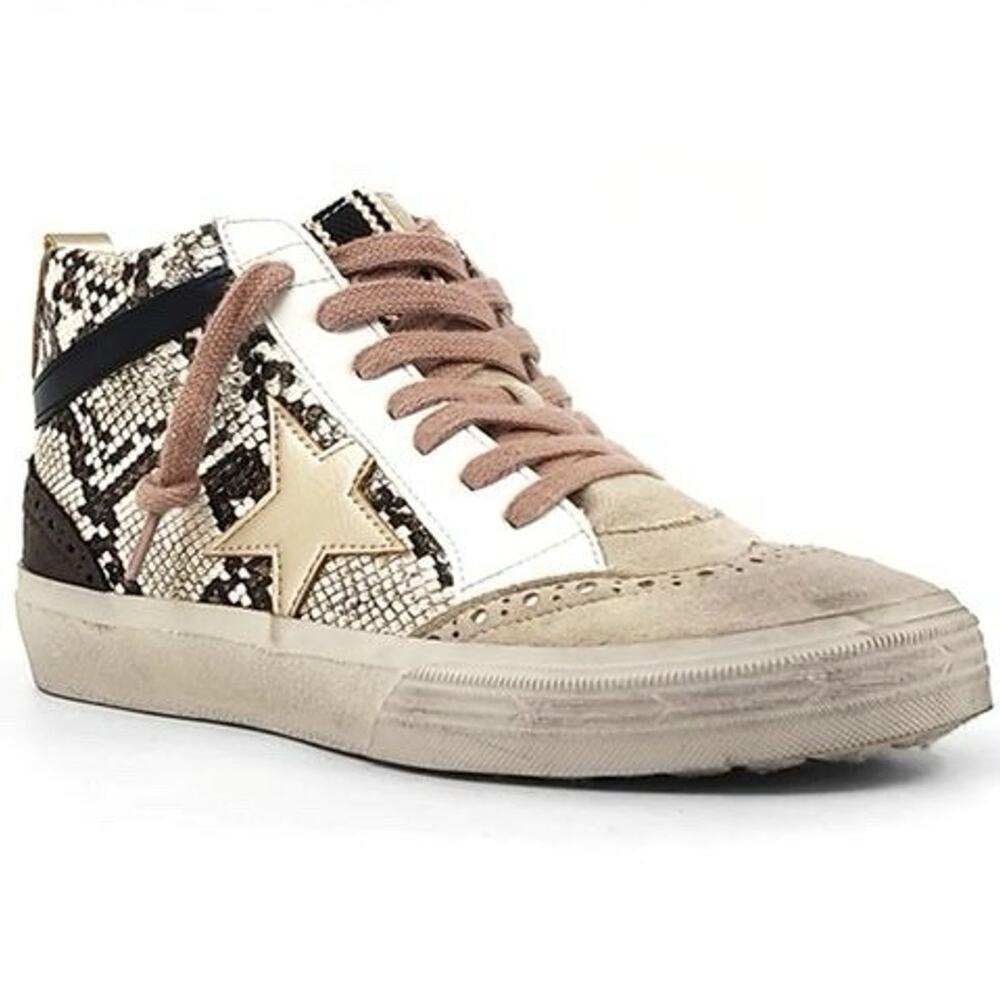 Shu Shop Women's 7 Sneaker Paulina In Natural Snake Print Distressed Suede Upper